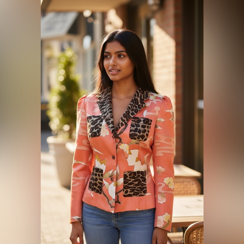 Sophy Curson Silk Coral Cheetah Blazer 10